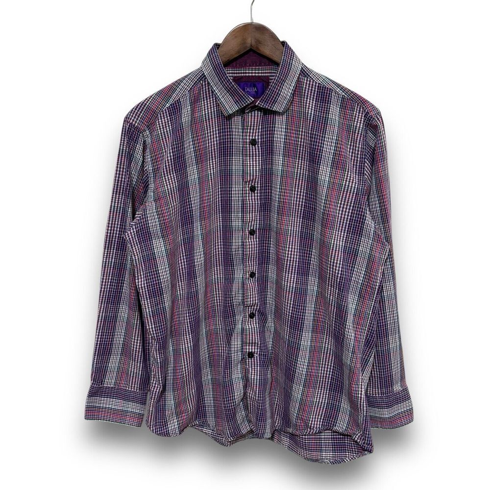 Tallia Men's Check Long Sleeve Button Up Shirt Multi Color  Size Large‎ 22.5x28